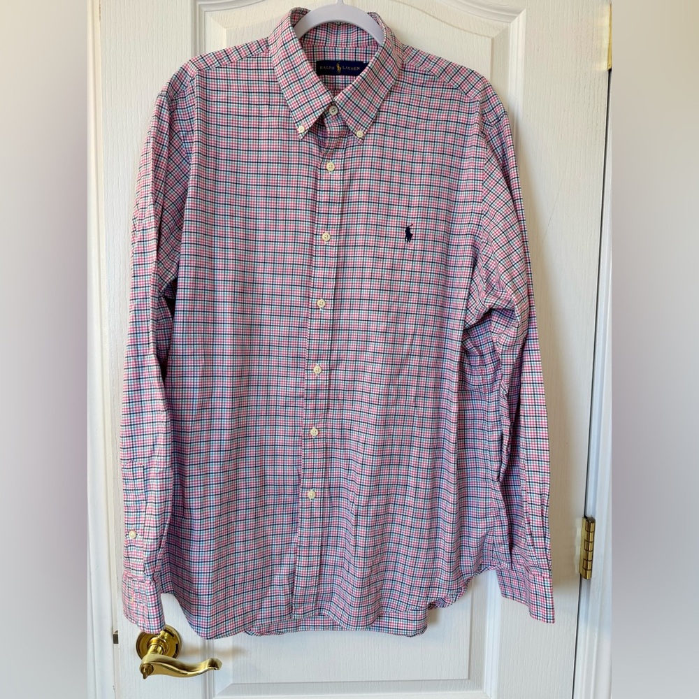 Ralph Lauren Men’s XL Pink Blue Green Plaid Brushed Cotton Button Down Shirt